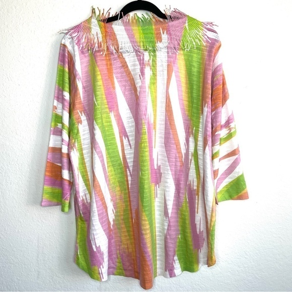 Atelier 5 By Gozde Yilmaz Multicolor 3/4 Sleeve Fringe V Neck Top - Picture 3 of 7